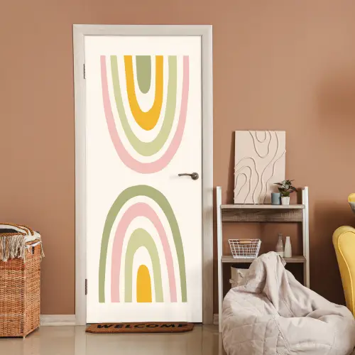 Regenboog - Pastel - Groen - Roze - Modern deurposter klein -sfeer1