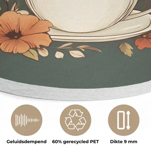 Kop - Bloemen - Groen - Koffie Akoestische PET Vilt - Rond klein -closeup_NL