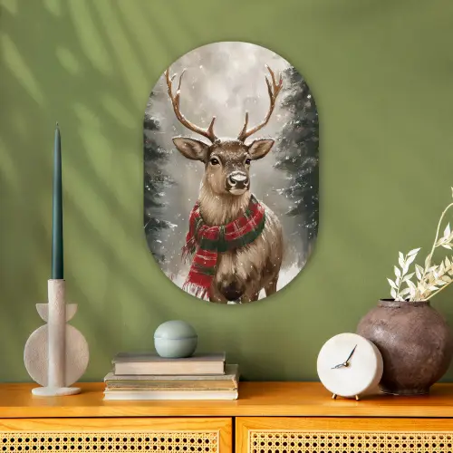 Winter - Bos - Rendier - Donker Wandcirkel Ovaal Forex klein -sfeer2