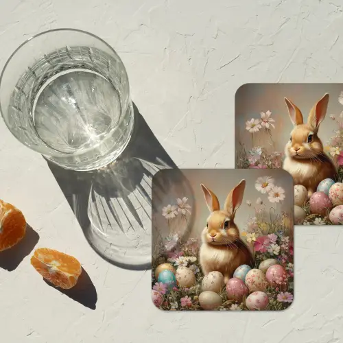 Paashaas - Lente - Paaseieren onderzetter kurk middel -sfeer4