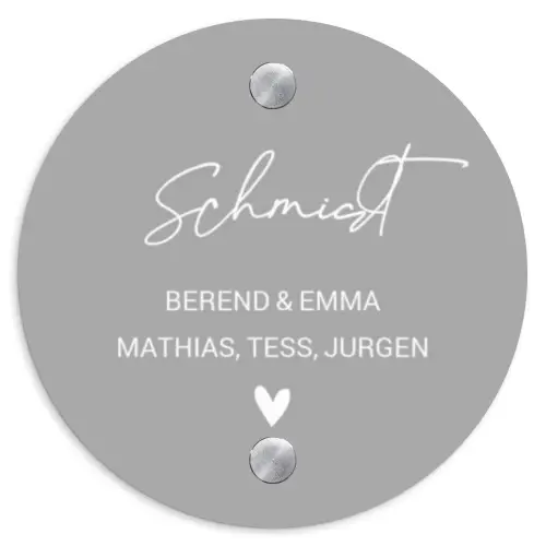Effen lichtgrijs - Sierlijk Naambord Rond klein -3d