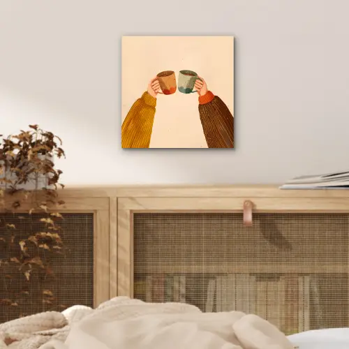 Illustratie - Mokken - Proosten - Bruin aluminium wit klein -sfeer3