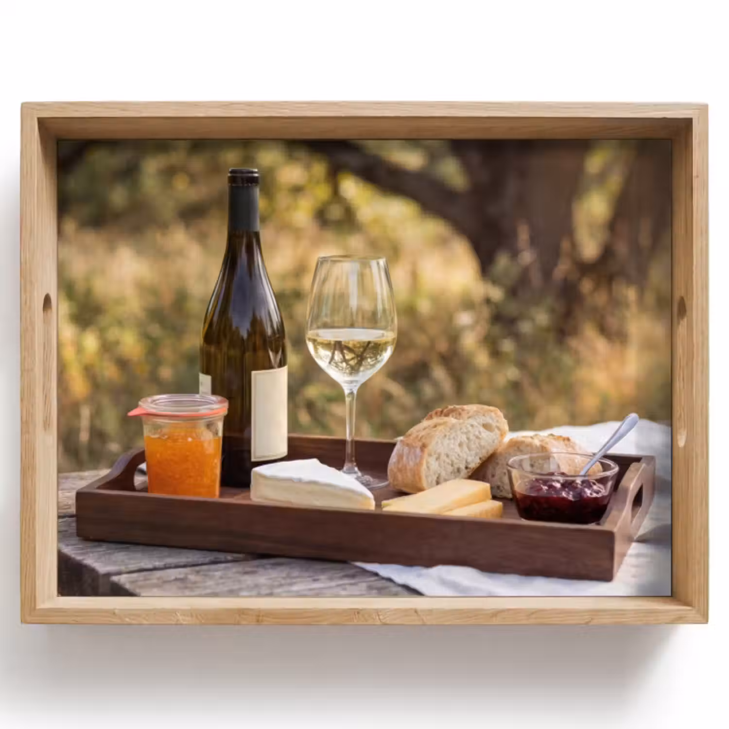 Tablett - Picknick - Wein - Käsetafel