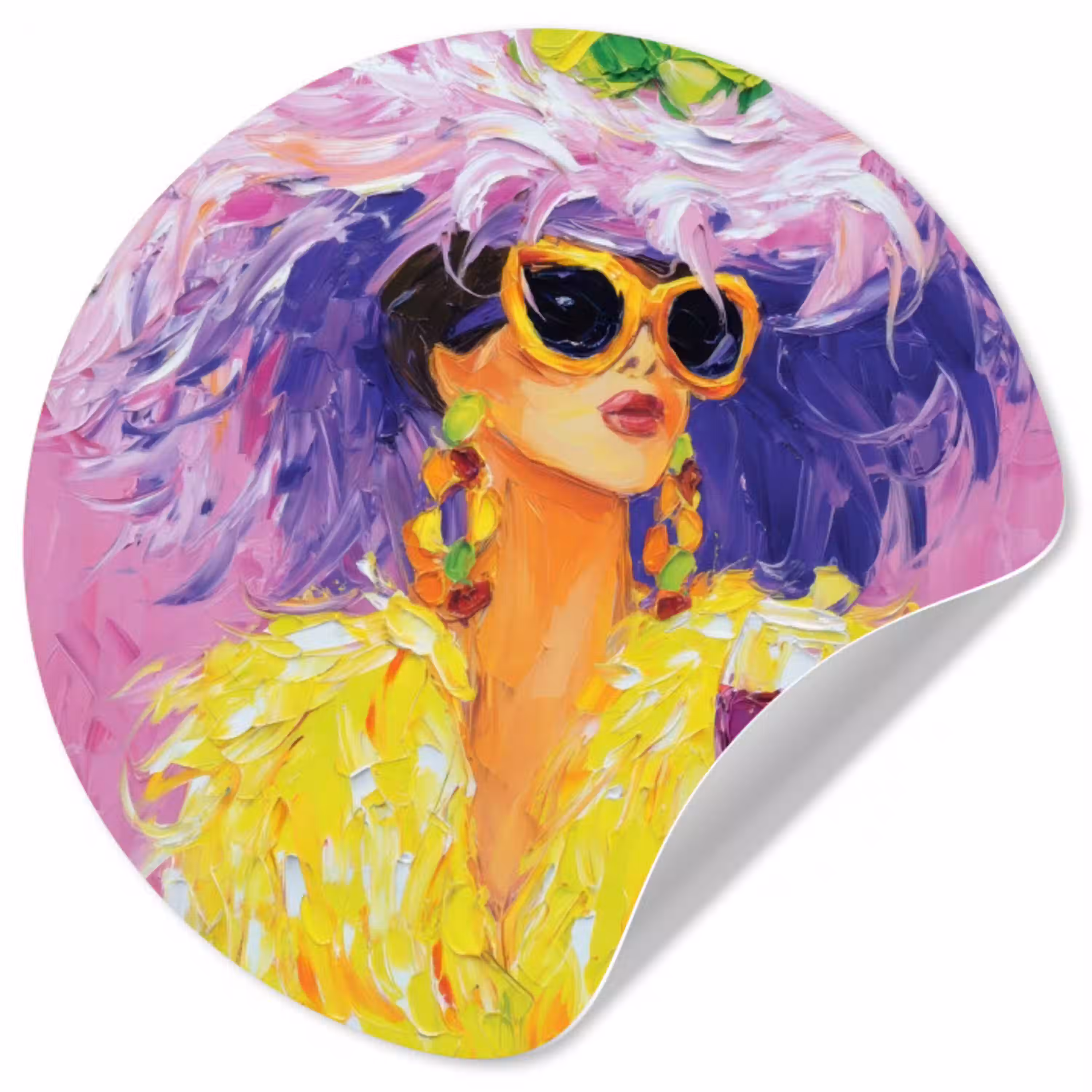 Zonnebril - Vrouw - Jas - Veren Wandcirkel behangsticker klein -3d