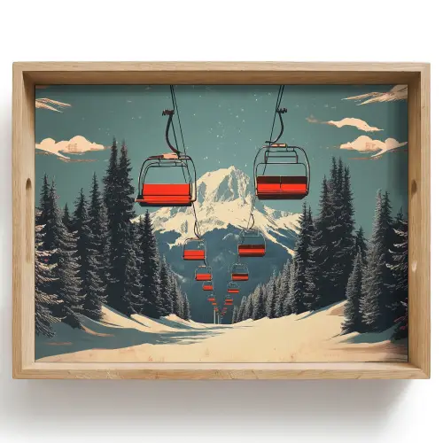 Sneeuw - Skilift - Rood - Bomen Dienblad Rechthoek middel -z3d_shopping