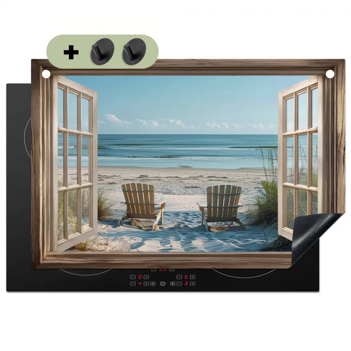 Doorkijk - Strandstoelen - Duinen - Zee - Natuur Inductie beschemer met haakjes klein -3d