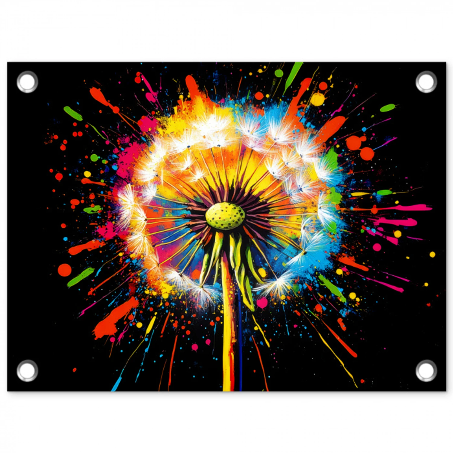 Paardenbloem - Graffiti - Kleurrijk - Bloemen - Natuur tuinposter los doek klein -3d