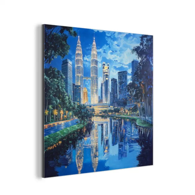 Stad Kuala Lumpur - Skyline - Wolkenkrabbers - Water aluminium wit klein -3d