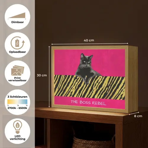 Kat - Baas - Roze - Tijgerprint Light Box met batterij (Wandlamp) middel -USP_websiteoverzichtNL