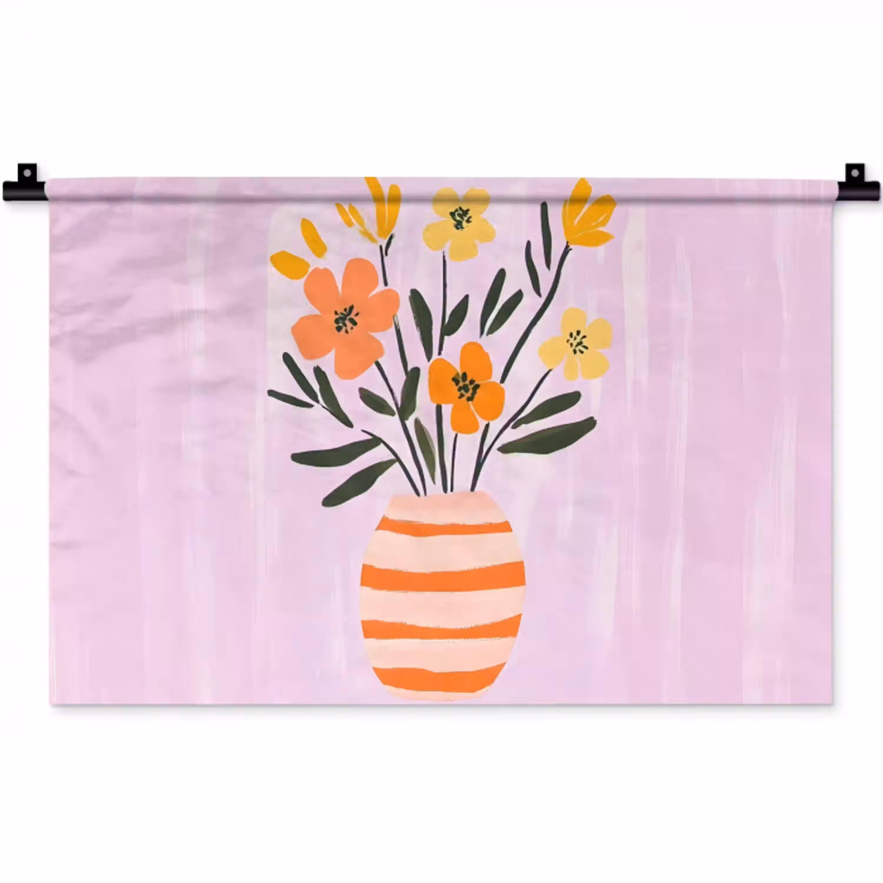 Vaas - Gestreept - Bloemen - Oranje Wandkleed katoen klein -zz3d