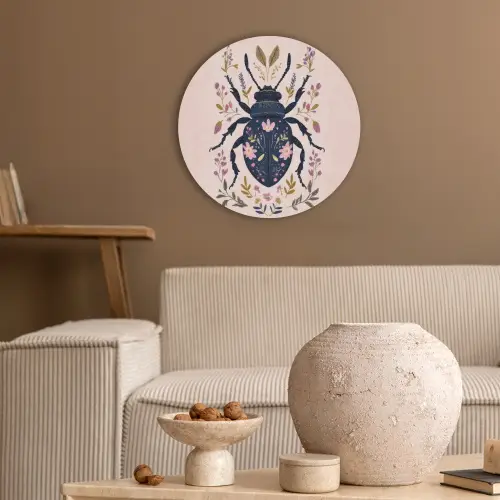 Donkerblauw - Kever - Bloemtakken - Sierlijk Akoestische PET Vilt - Rond klein -sfeer1
