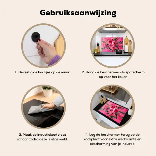 Bloemen - Verf - Roze Inductie beschemer met haakjes klein -ky-gebruik-nl