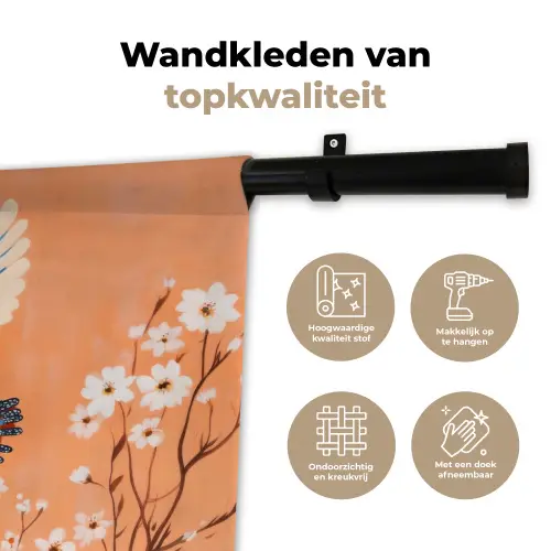 Vogel - Bloesemtakken - Warm - Kleurrijk Wandkleed katoen klein -sfeer2
