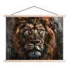 Leeuw - Dieren - Portret - Zwart - Luxe textielposter latten blank klein -3d