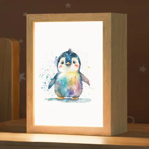 Pinguïn - Regenboog - Waterverf - Dieren - Kinderen Light Box met kabel klein -zzz_3d_website