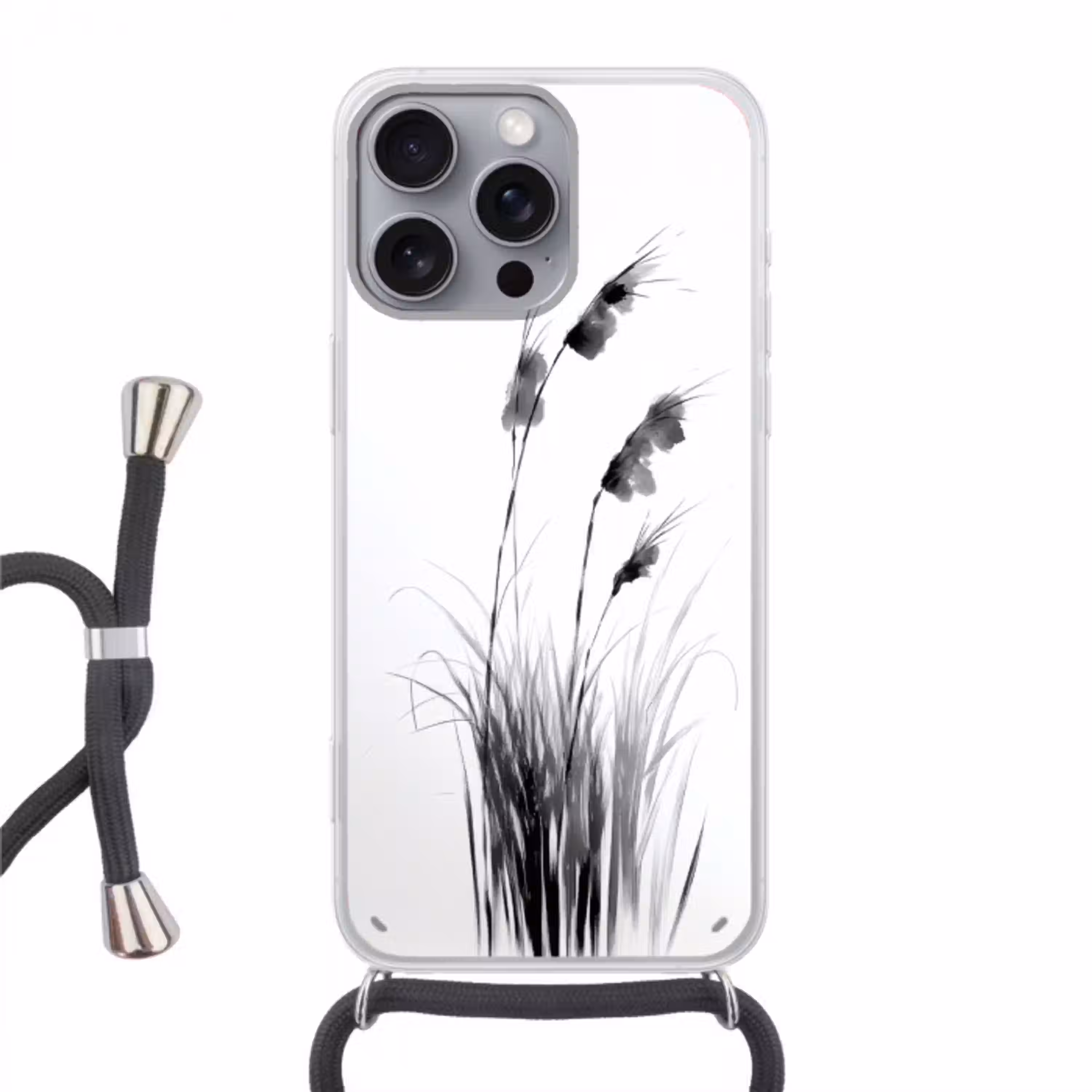 Minimalistisch - Stelen - Wit Hoesje iPhone 16 Pro Max met koord klein -3d