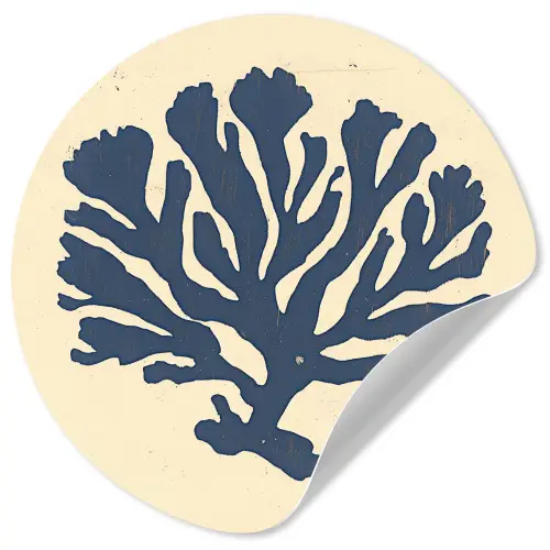 Blauw koraal - Vertakkingen - Beige Wandcirkel behangsticker klein -3d