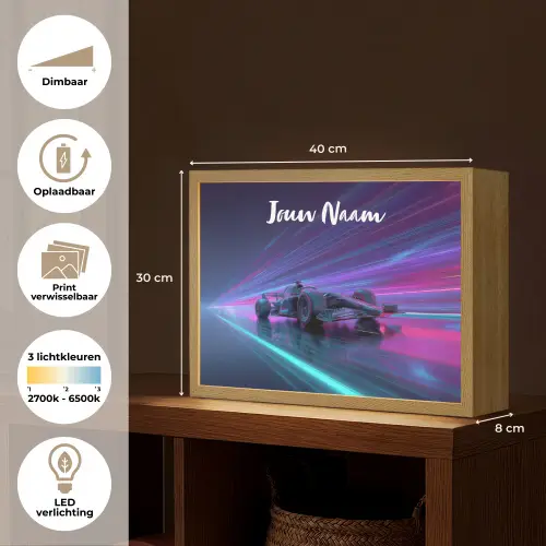 Lichtstralen - Neon - Racewagen - Paars Light Box met batterij (Wandlamp kind) middel -USP_websiteoverzichtNL