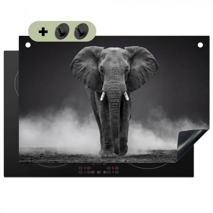 Olifant - Zwart - Wit - Rook Inductie beschemer met haakjes klein -3d