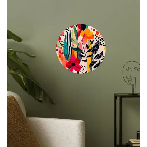 Bloemen - Bladeren - Abstract - Kleurrijk Wandcirkel behangsticker klein -sfeer2
