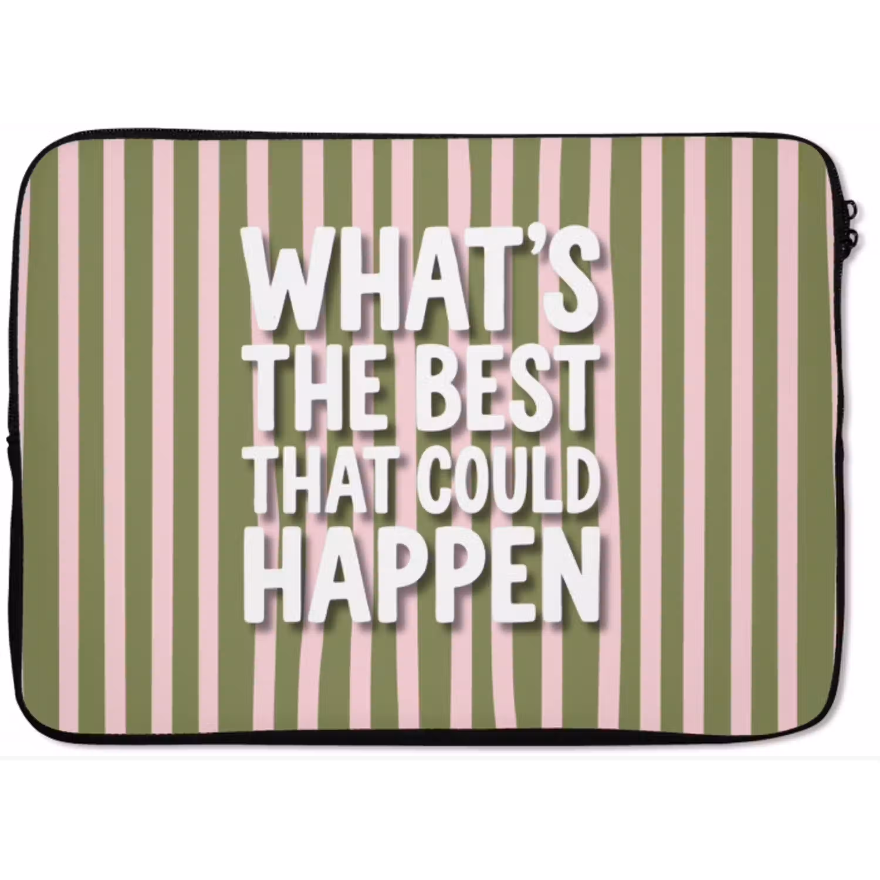 What's the best that could happen - Strepen - Groen - Roze laptophoes neopreen klein -zkaufland3dotto