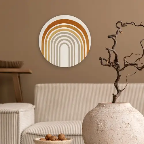 Minimalistisch - Boog - Lijnen - Beige Wandcirkel plexiglas klein -sfeer1