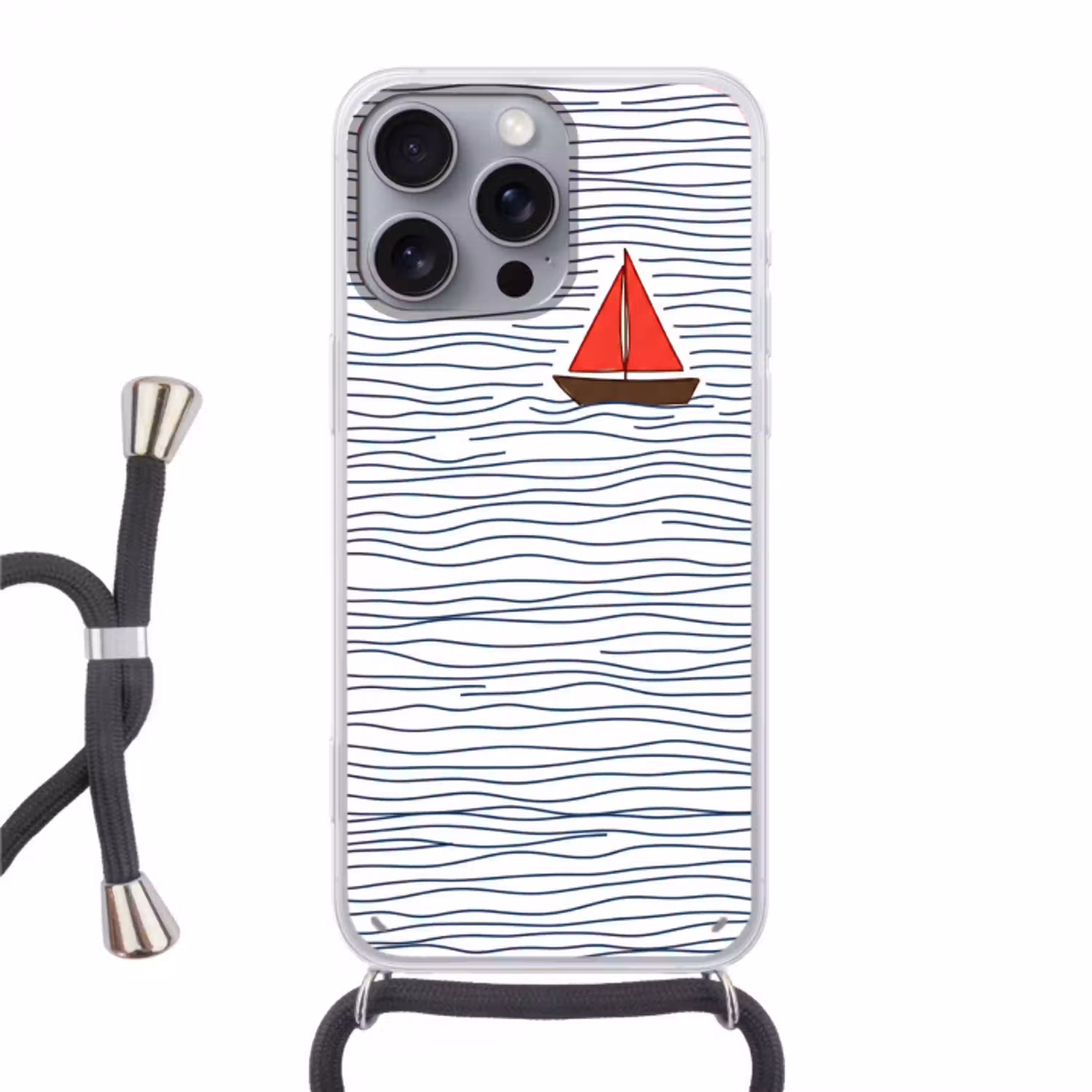 Boot - Water - Rood - Illustratie - Minimalistisch Hoesje iPhone 16 Pro Max met koord klein -3d