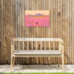 Bloemenweide - Heuvels - Silhouet - Roze Tuinposter op houten frame 2 cm dik klein -sfeer4