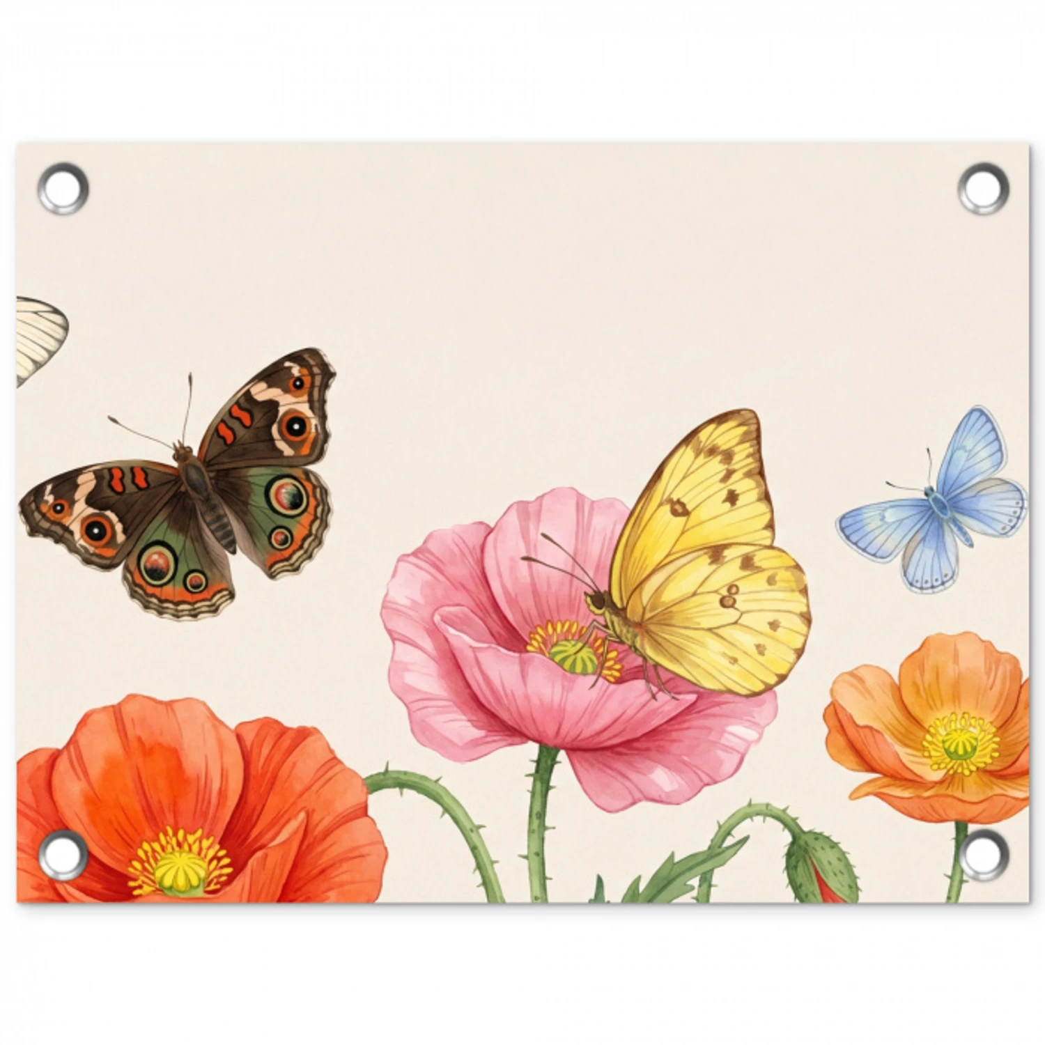 Vlinders - Klaprozen - Illustratie - Kleurrijk tuinposter los doek klein -3d