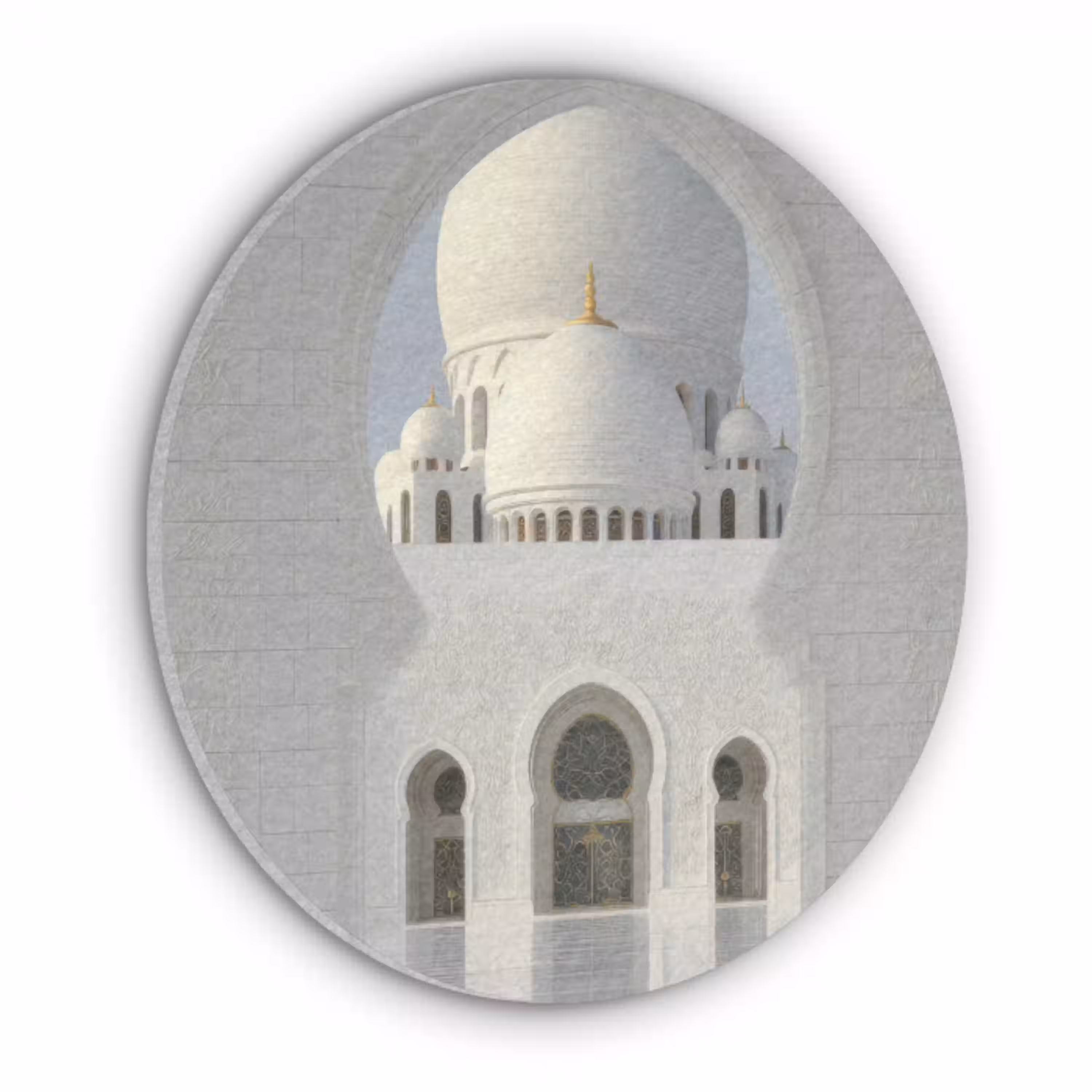 Witte koepel - Gouden Details - Moskee Akoestische PET Vilt - Rond klein -3d