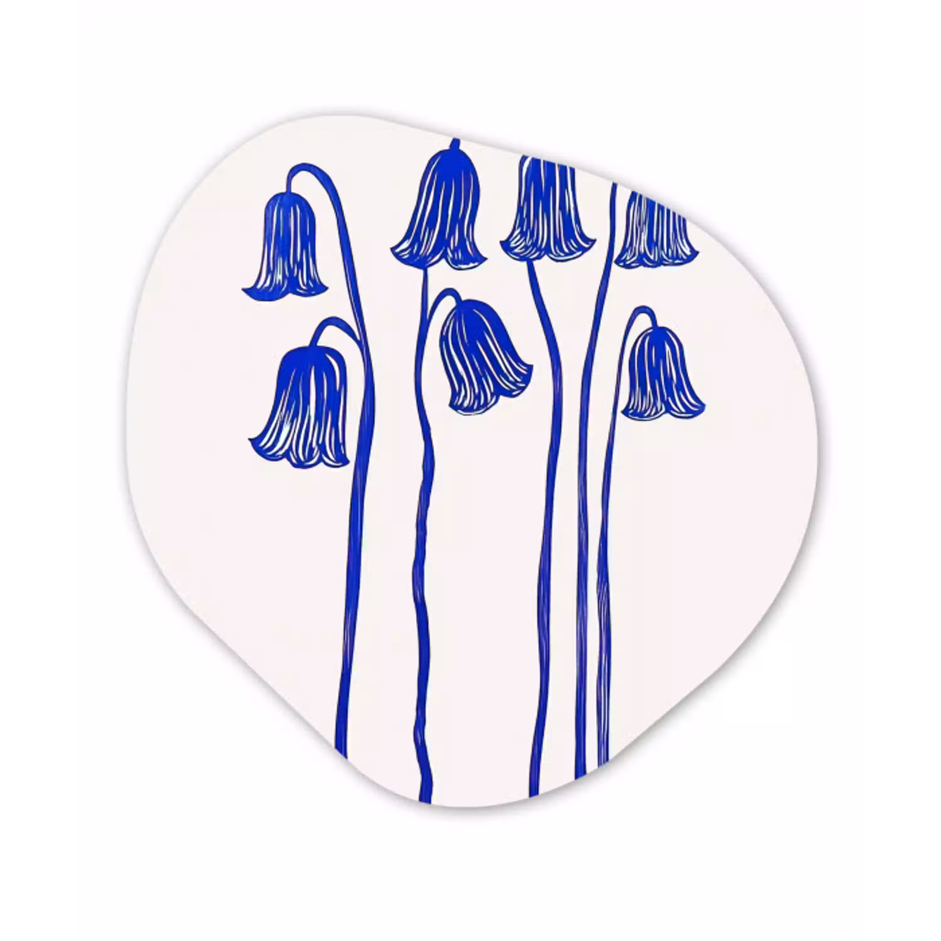 Bloemen - Blauw - Lijnen - Bloemblaadjes Wandcirkel Organisch Plexiglas middel -3d