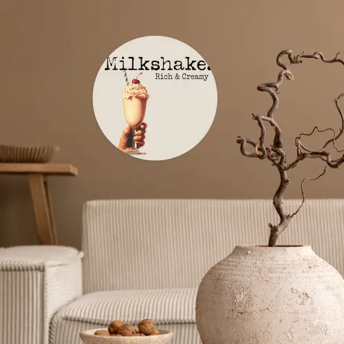Milkshake - Kers - Rietje Wandcirkel behangsticker klein -sfeer1