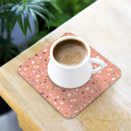 Terrazzo -  Patroon - Kleurrijk - Roze - Blauw onderzetter kurk middel 366 -sfeer5