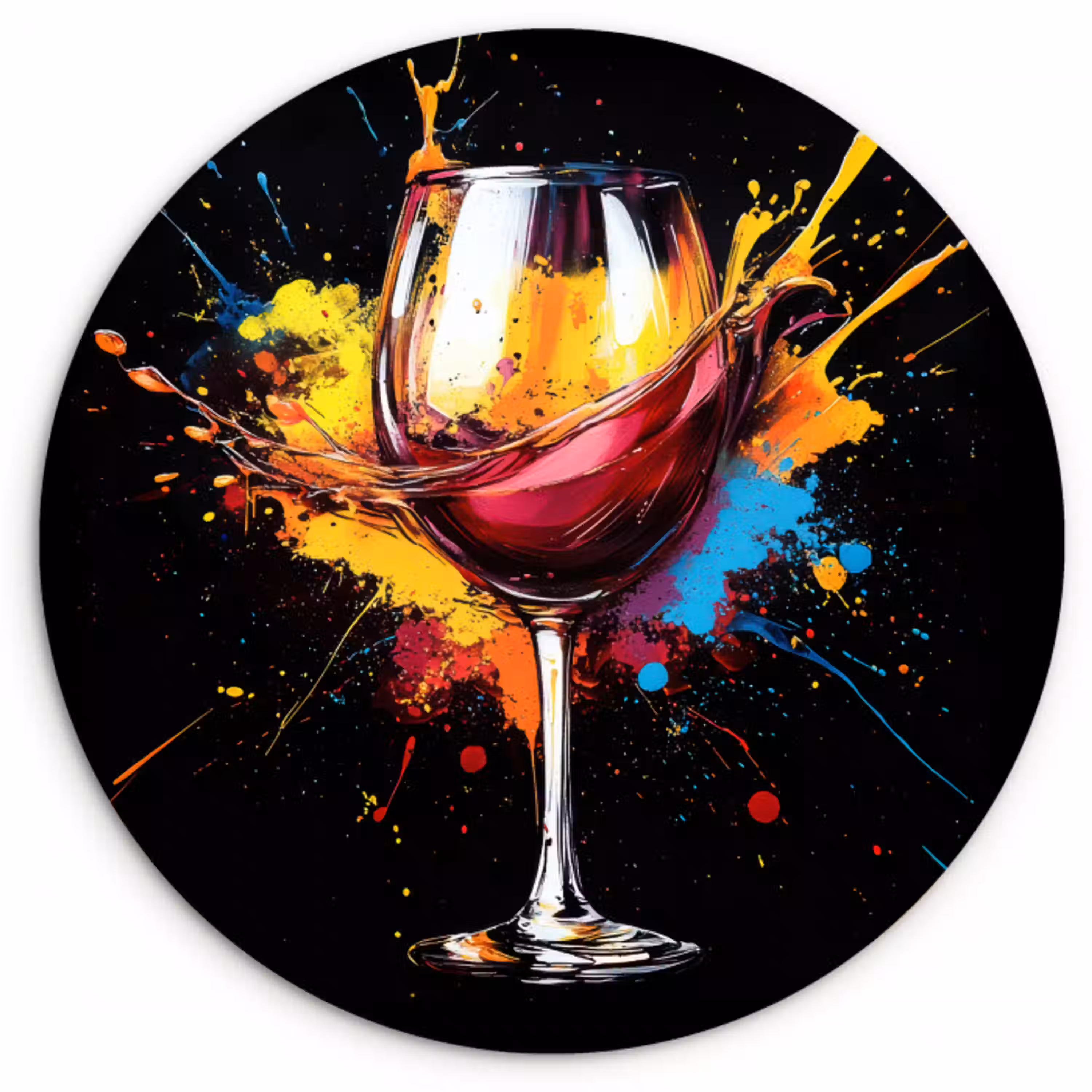 Wijn - Glas - Graffiti - Borrel - Rood - Verf Wandcirkel kunststof plaat 5mm dik klein -3d