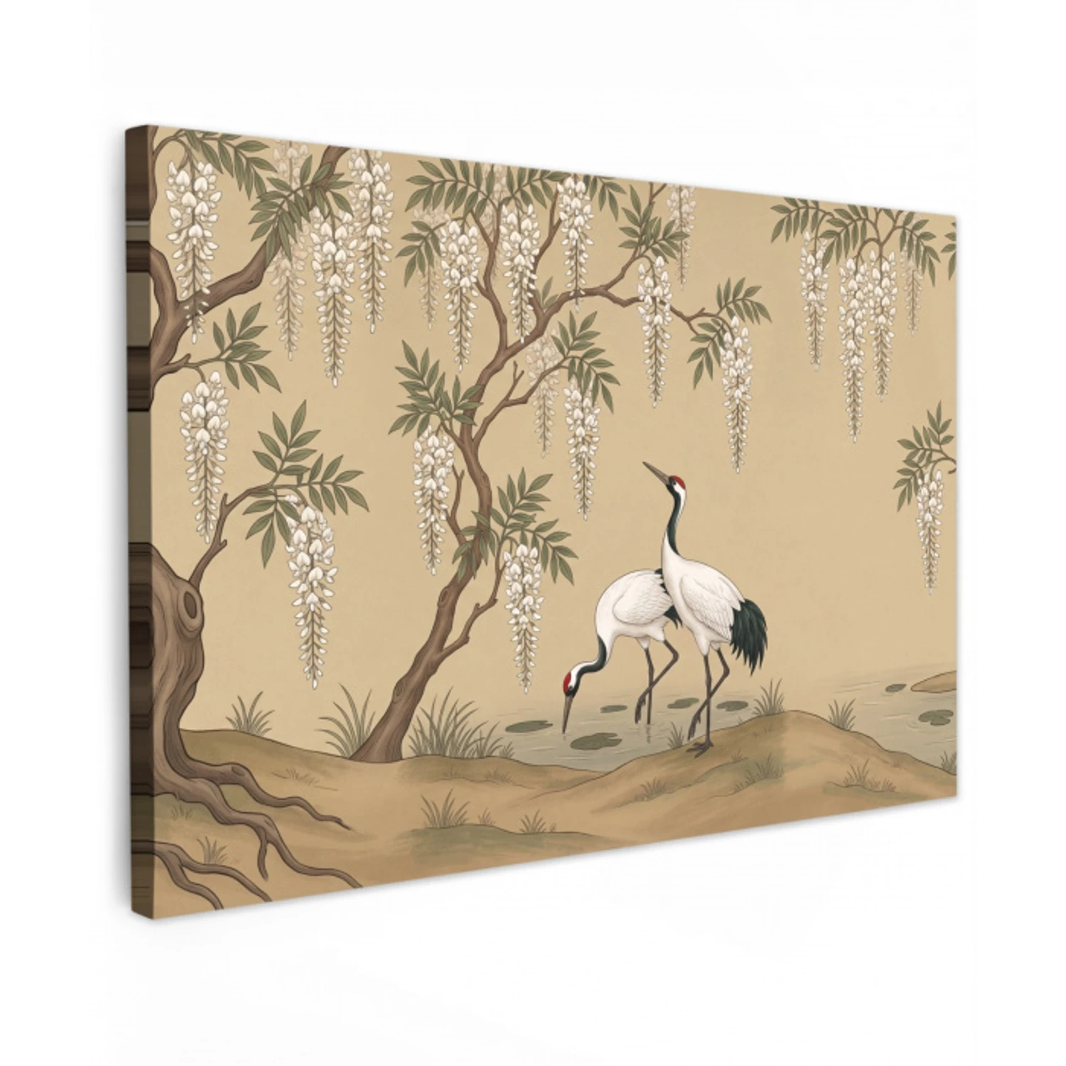 Kraanvogels - Water - Beige canvas 2cm klein -z3d