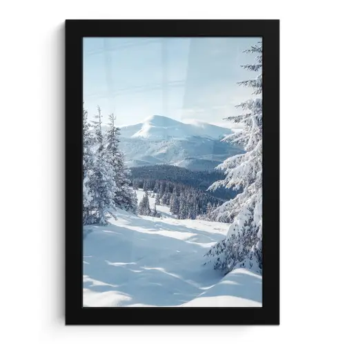 Winterlandschap - Natuur - Berg - Bomen - Sneeuw fotolijst zwart zonder passe partout klein -3d