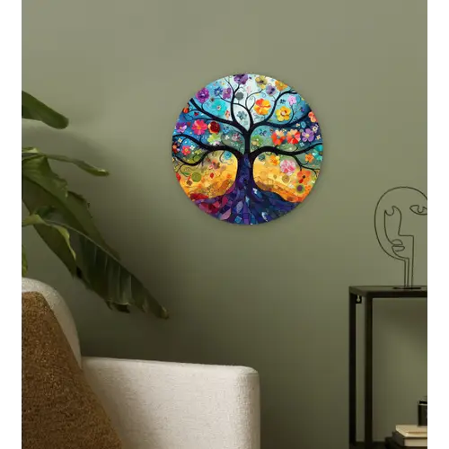 Kunst - Levensboom - Bloemen - Hippie Wandcirkel kunststof plaat 5mm dik klein -sfeer3