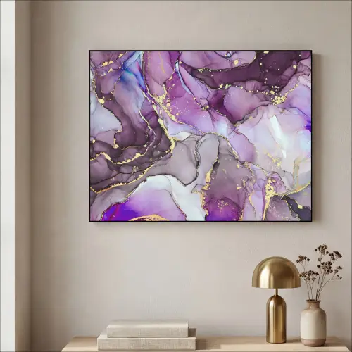 Marmer - Roze - Paars - Gold Textielframe zwart klein -sfeer2