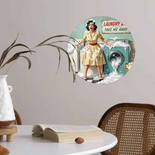 Retro - Blauw - Vrouw Wandcirkel behangsticker klein -sfeer3