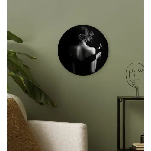 Vrouw - Wijn - Jurk Wandcirkel kunststof plaat 5mm dik klein -sfeer3
