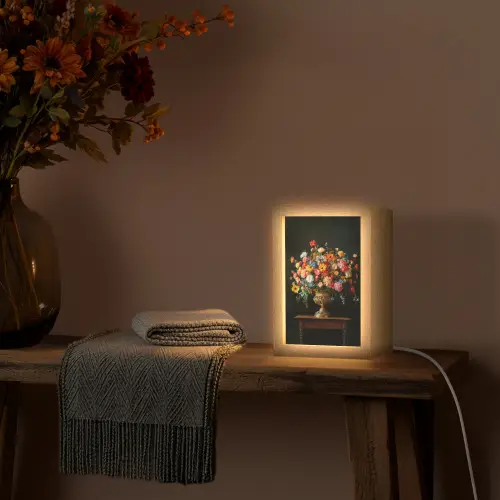 Goud - Bloemen - Kleuren - Vaas Light Box met kabel (Tafellamp) klein -sfeer4