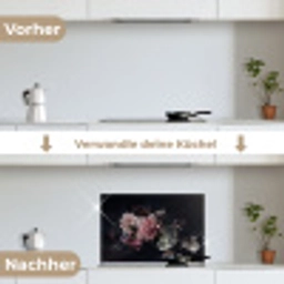 Nachtelijk Bloemenarrangement keuken achterwand spatscherm klein -voor_na_DE