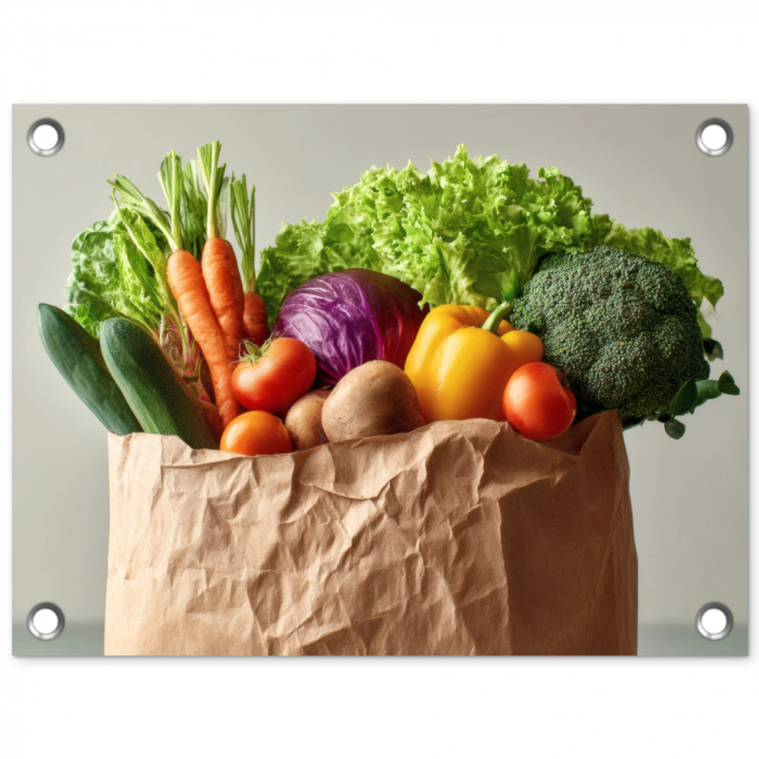 Papieren - Boodschappen - Groente - Kleurrijk tuinposter los doek klein -3d