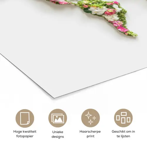 Wereldkaart - Bloemen - Subtiel poster papier klein -closeup_NL