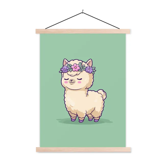 Hanging Poster - Alpaca - Green - Flower Diadem