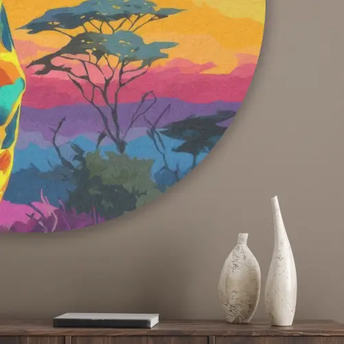 Giraffe - Savanna - Lucht - Gekleurd Akoestische PET Vilt - Rond klein -sfeer5_closeup