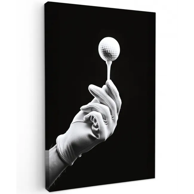 Golfbal - Zwart - Wit Tuinposter op houten frame 2 cm dik middel -3d