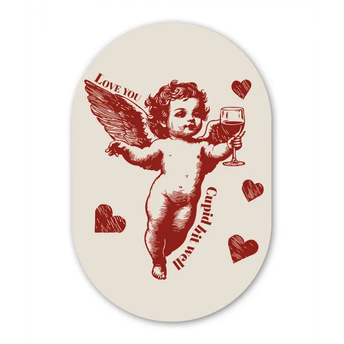 Cupido - Hartjes - Rood - Klassiek Wandcirkel Ovaal Glas middel -3d