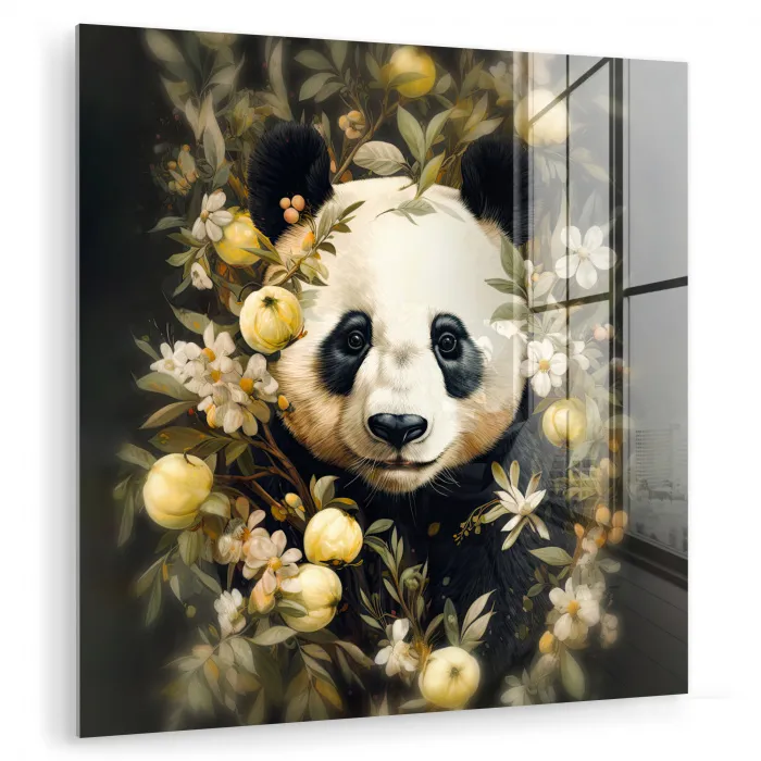 Panda - Pandabeer - Wilde dieren - Natuur - Bloemen plexiglas 5mm klein -zzzproduct_nieuw