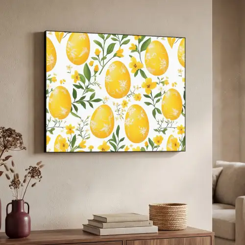Bloemen - Paaseieren - Geel Textielframe zwart klein -sfeer3